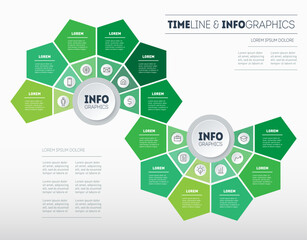 Agricultural production calendar template. Timeline or infographics with 12 parts. The development and growth of the business. Eco Business concept with Twelve options or steps.