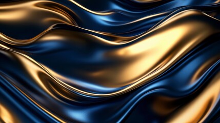 Abstract Gold and Dark Blue Flowing Fabric Texture