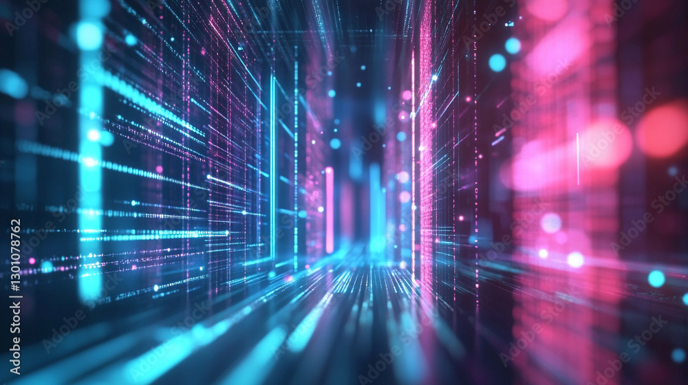 Aufkleber hyper-realistic technology-themed backdrop featuring vibrant lines and glowing particles creating a 