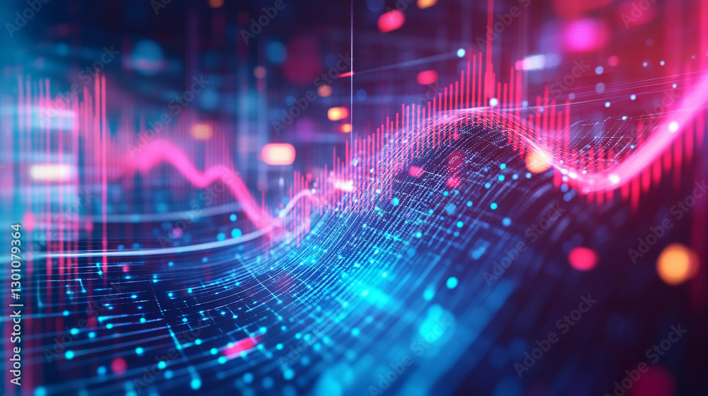 Poster dynamic visual representation of hyper-realistic technology-themed backdrop showcasing vibrant waves