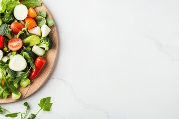 close-up of fresh colorful mixed vegetables on wooden cutting board showcasing vibrant hues