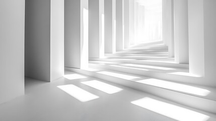 Fototapeta premium Bright white staircase illuminated by natural sunlight and sharp shadows