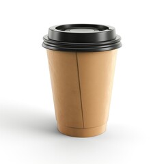 A classic brown coffee cup with a black lid, perfect for a warm beverage on the go.