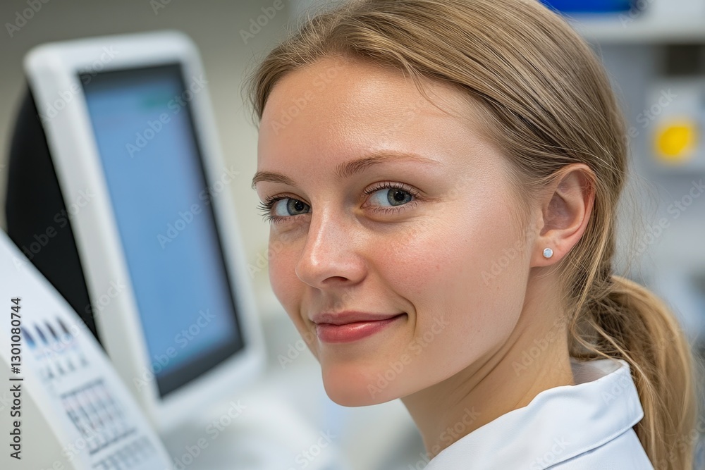 Poster A scientist analyzing air pollution levels in a high-tech environmental research lab