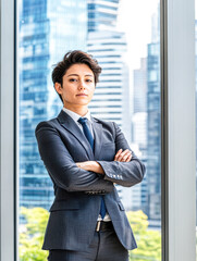 Fototapeta premium Urban office portrait confident business leader in professional setting