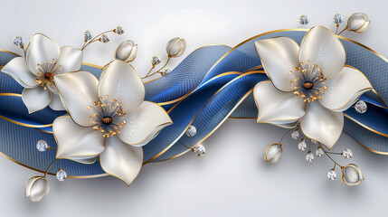 Elegant White Flowers with Gold and Blue Accents