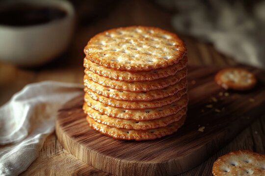 Crackers on Wooden Cutting Board - Powered by Adobe