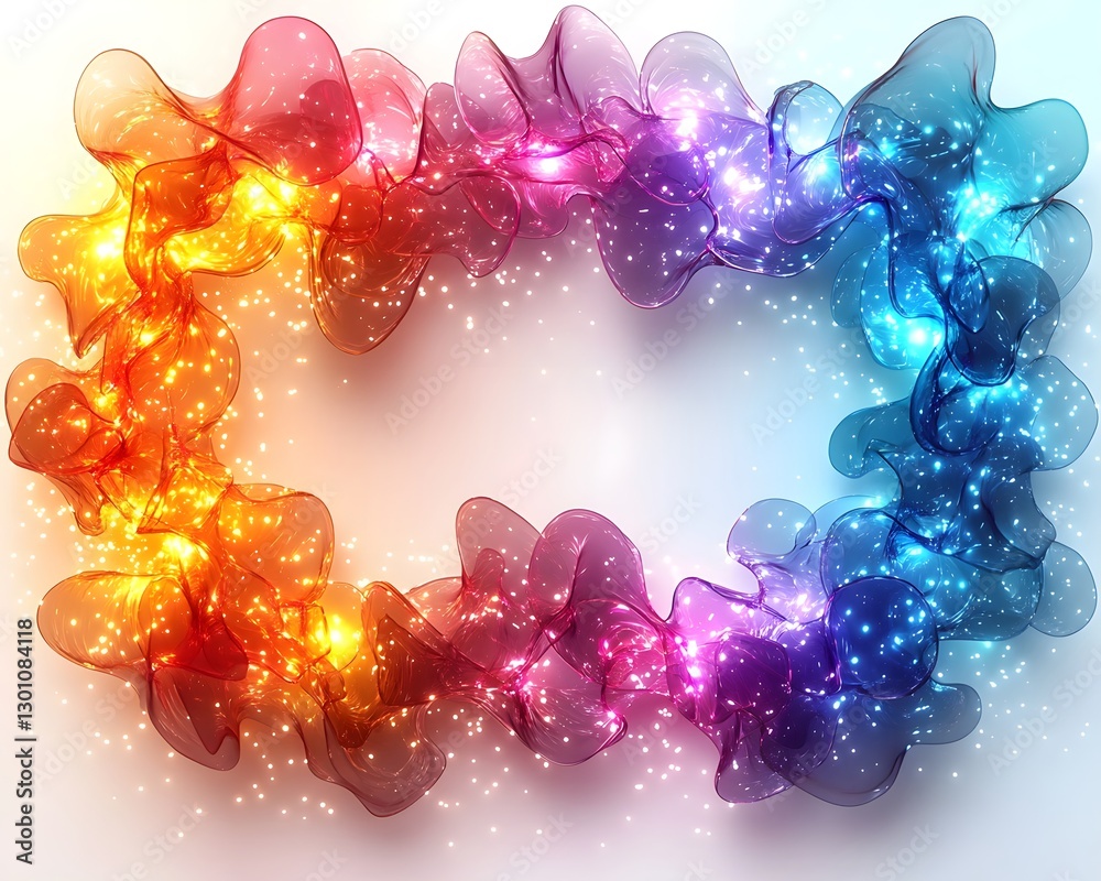 Wall mural vibrant multicolored glowing puzzle piece frame forming a dynamic and creative design with isolated 