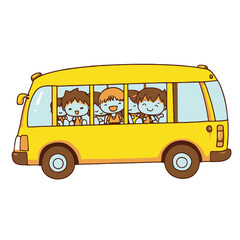 A yellow school bus with happy children sitting inside