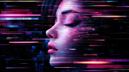 An eye-catching futuristic abstract portrait adorned with vivid color trails and light effects, exploring the themes of identity, technology, and emotional depth in art.