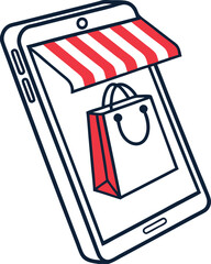 Mobile Shopping Experience with Red and White Striped Awnings