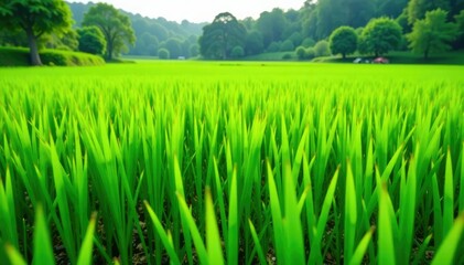 Obraz premium Lush green rice field with sweet potato vines, vine, farming
