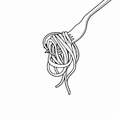 instructor outline black vector of spaghetti twirled on a fork isolated