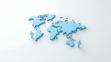 Blue Three-Dimensional World Map with Human Figures for Global Concepts