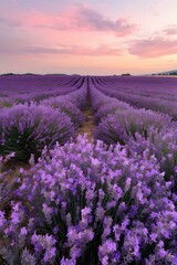 Obraz premium A photo of a field of lavender flowers at sunset