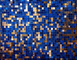 deep sapphire blue and gold mosaic background with shimmering light reflections