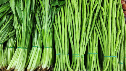 Fresh vegetables on the stalls at the food market