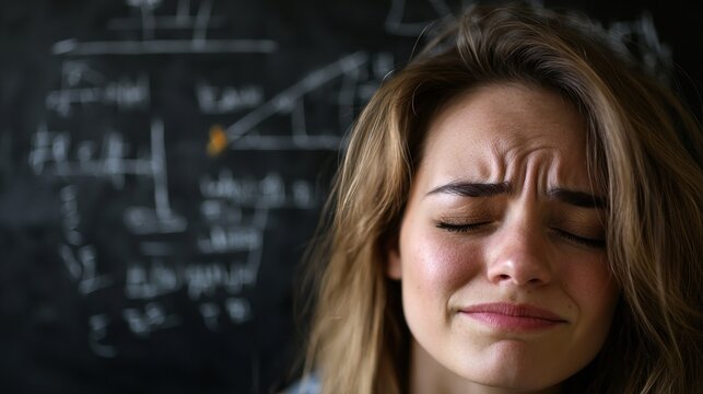 Frustrated student's struggle in front of math equations
