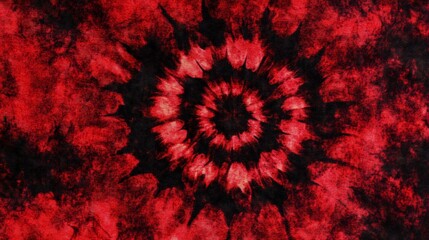 A red tie-dye pattern, with dark shades of crimson and scarlet, blending together in an intricate spiral design. The background is solid black to highlight the detailed texture of the fabric