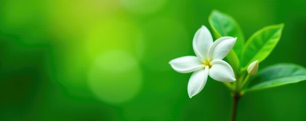 white jasmine flowers against green background, garden background, botanical