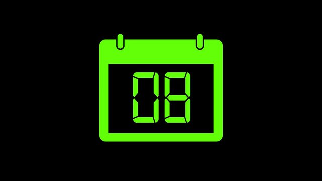 Calendar animation of the eighth day of the month on a black background. Date 8 animation with calender. Time and date management schedule icon. Cyan color Calendar with date animation