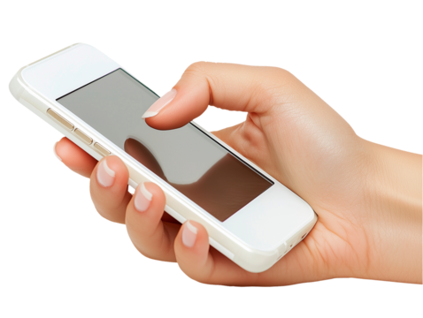 Hand holding a smartphone with a screen facing upward