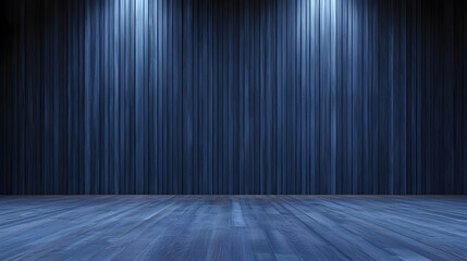 Elegant Blue Wooden Stage with Dramatic Lighting and Texture