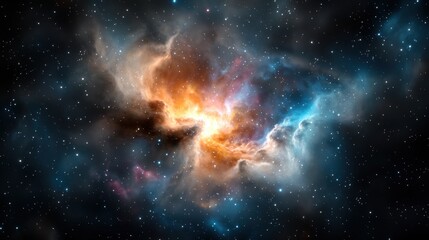 Colorful nebula with stars in deep space background.