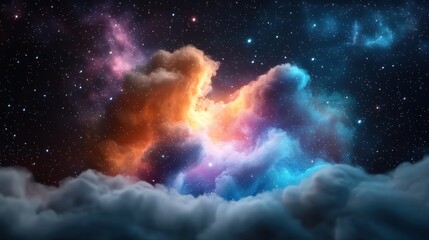 Obraz premium Vibrant cosmic clouds illuminated by starlight.