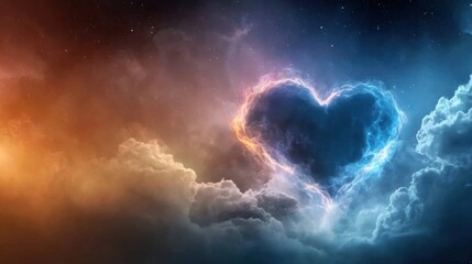Heart-shaped nebula in colorful cosmic clouds.