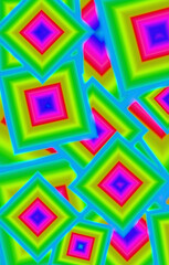 Neon colors geometric chaotic 3D square frames pattern for abstract background