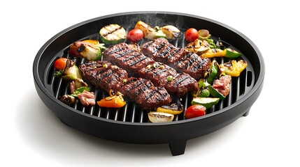 Fototapeta premium Grilled steak and vegetables kitchen food photography white background close-up culinary art
