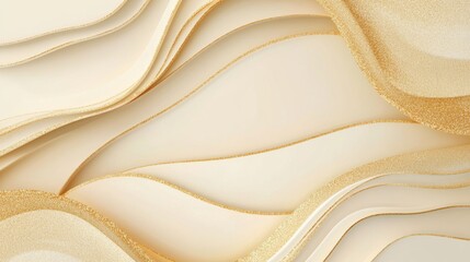Obraz premium Abstract golden background with white and beige luxury glitter shapes. Golden lines luxury on cream color background. Gold elegant realistic paper cut style 3d