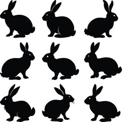 set of rabbits silhouettes