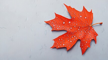 A close up of raindrops on a single red maple leaf, autumn tranquility, nature's beauty, seasonal change