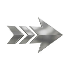 Fototapeta premium Metallic arrow pointing right with trailing arrows on transparent background