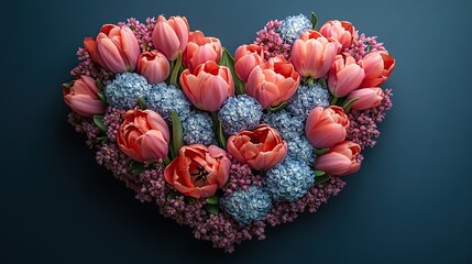 Tulips, hyacinths, and gypsophila, framed in a heart shape, convey sophistication on Mother's Day.