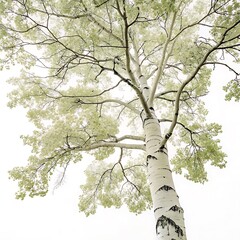 Fototapeta premium Majestic aspen tree with a slender white trunk and rich green canopy, isolated on a clean background, perfect for forestry and nature concepts