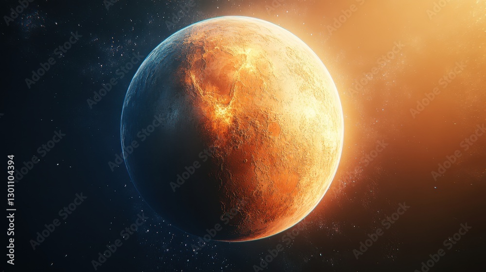 Wall mural planet mars surface. space scene. universe with stars. sphere shape. cosmic background. galaxy and g