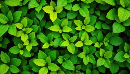 Vibrant green leaves, various shapes and sizes, isolated, bush,  closeup