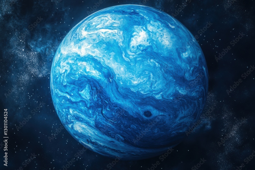 Wall mural neptune blue planet in dark space. galaxy with many stars. globe floats in the universe. celestial b