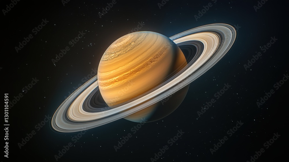 Wall mural saturn ringed planet in the dark sky. space object. sphere with rings. celestial body in outer space