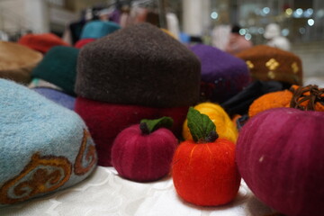 Felt products in the Kazakh national style. Craft fair.