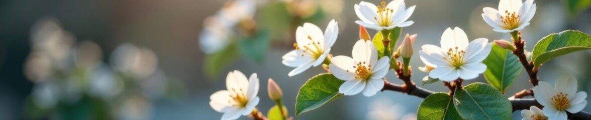 Obraz premium White flowers of a Rhus Integrifolia shrub in winter, plants, blooming