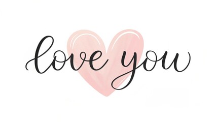 A minimalist hand-lettered 'Love You' in a modern calligraphy style, with a pastel-colored heart in the background