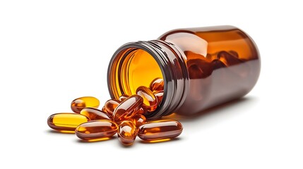 Skincare ingredient capsules for health white background presentation food supplement focused environment