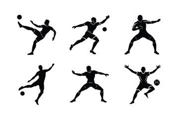 Set of football player pose vector illustration.