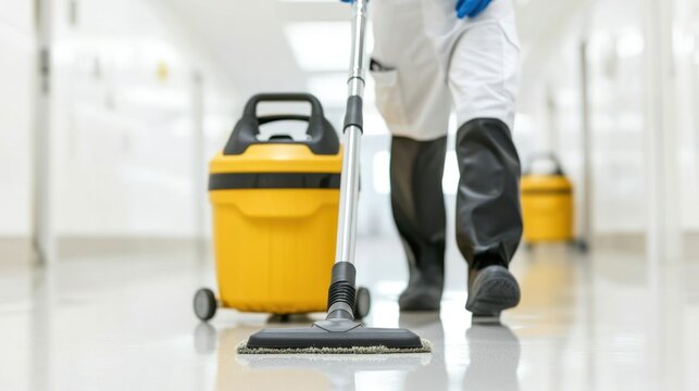 Efficient cleaning service in action at commercial facility high-quality equipment indoor environment