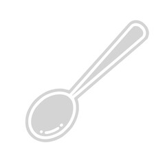A simple, stylized silver spoon with a round bowl and a long handle, set against a plain white background.