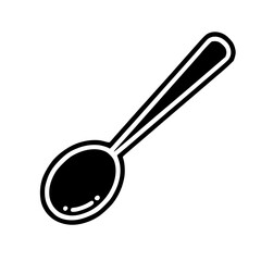 Black silhouette of a spoon with a rounded bowl and a long handle, set against a white background.